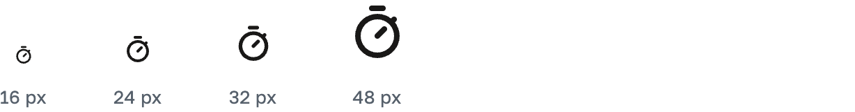 The stopwatch icon at 16, 24, 32 and 48 px