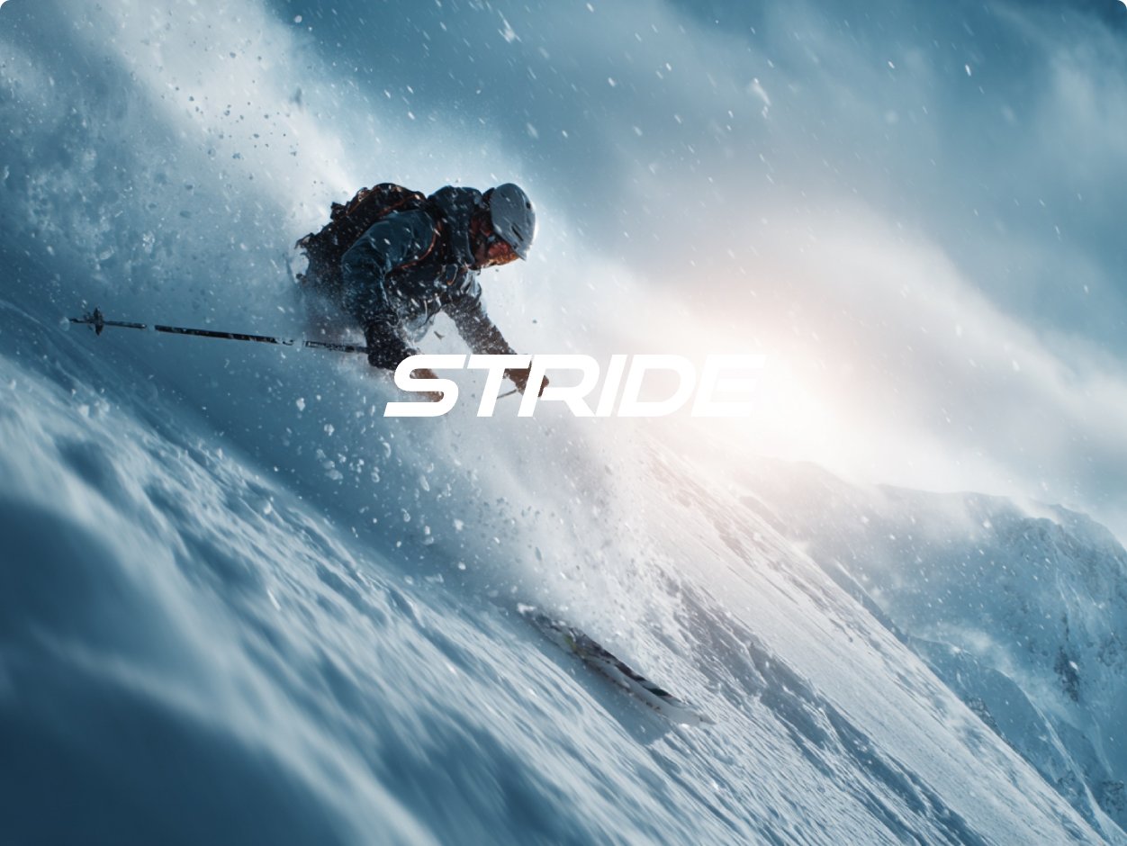 Wordmark across snow spray and the athlete